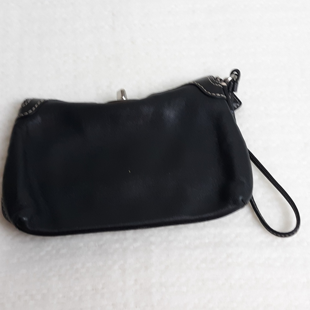 Coach Black Leather Turnlock Wristlet